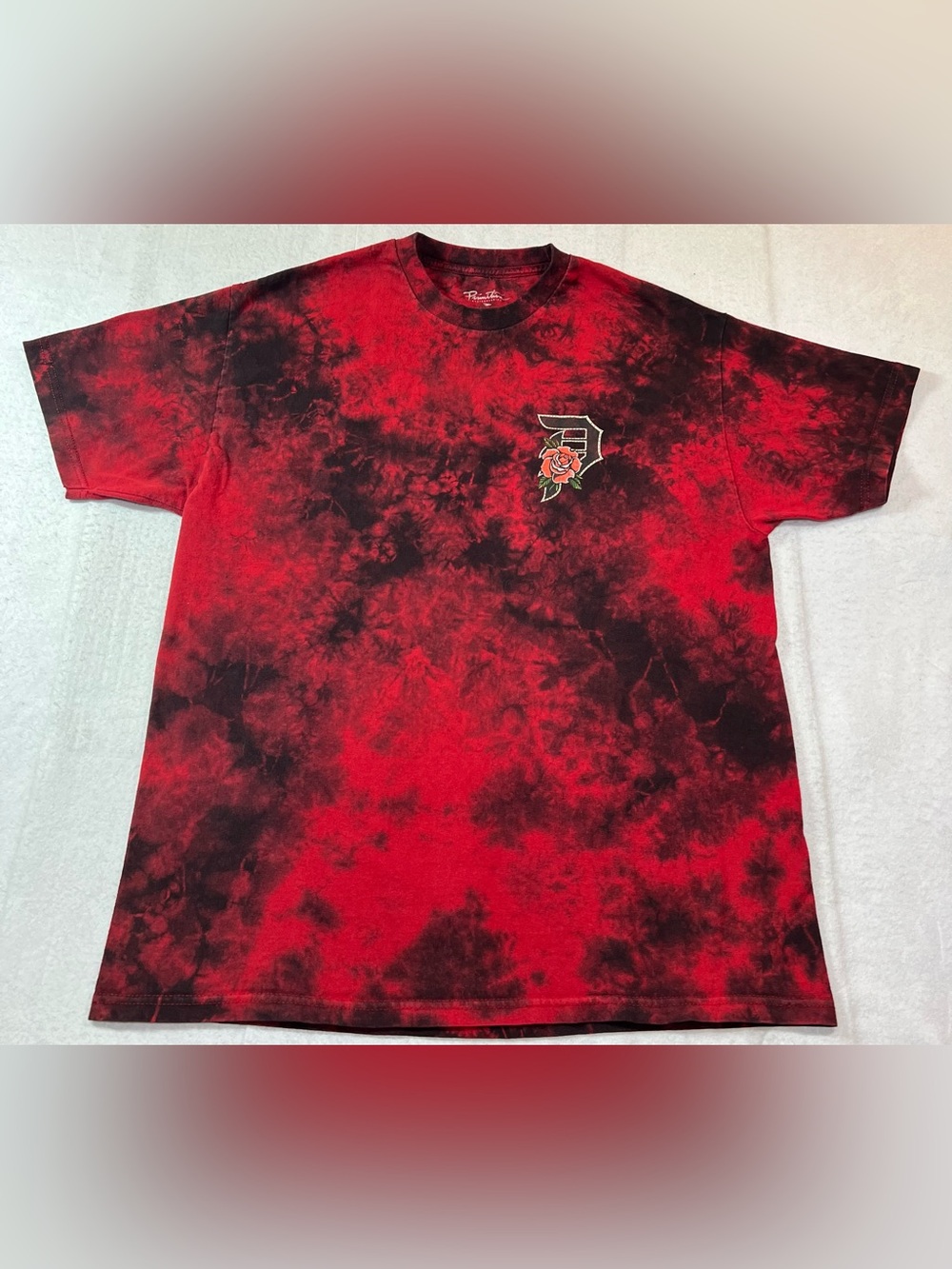 Primitive Skateboarding Men’s Dirty P Flash Rose Tie Dye T-Shirt,Red Black,Large